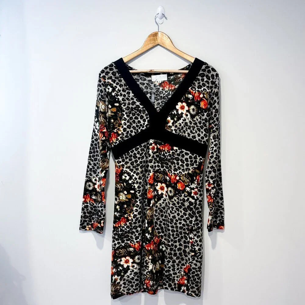 ESHA DESIGN Leopard & Floral Print Dress | Bold Mix Print‎ | Medium *
